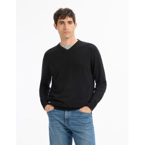 Pull col V 100% coton - noir