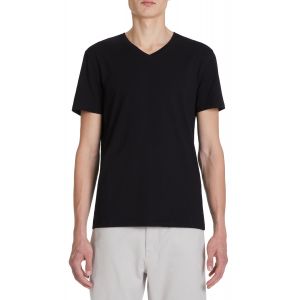 T-shirt slim col V en coton stretch - noir