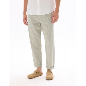 Pantalon straight rayé en lin et coton - sauge