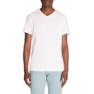 T-shirt slim col V en coton stretch - blanc