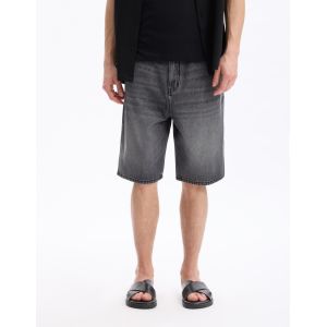 Long bermuda baggy en jean - noir