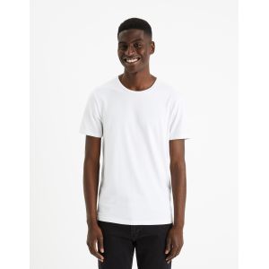 T-shirt slim col rond en coton stretch - blanc