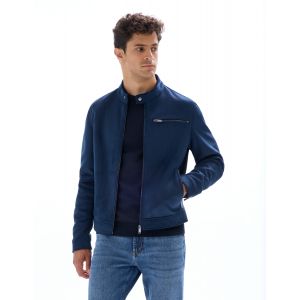 Blouson biker faux daim - Marine
