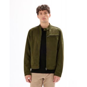 Blouson biker faux daim - kaki