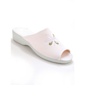 Mules brodées doublure éponge - Couleur 39, 40, 41, 42 - Taille Blanc