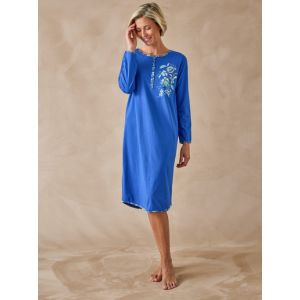 Chemise de nuit longue maille pur coton - Couleur 38/40, 42/44, 46/48, 50/52, 54/56, 58/60, 62/64 - Taille Bleu