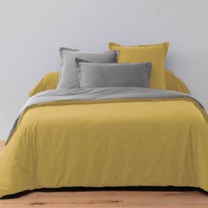 Parure de couette bicolore 100% Coton 57 fils Gris Foncé/Safran : Taille - 200 x 200 cm