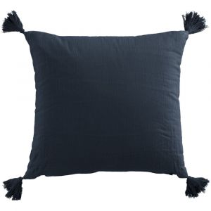 Coussin carr&eacute; 40x40 cm Gaze de coton avec pompons Minuit