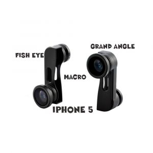 Kit 3-en-1 iPhone 5 Lentille Fish-Eye, Grand Angle, Macro