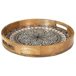 Plateau rond en manguier Mira Noir 35 cm