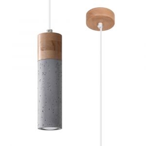 Suspension B&eacute;ton Gris/Bois Naturel GU10 1 Zane