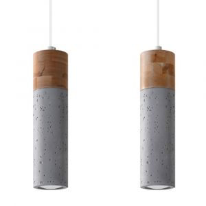 Suspension B&eacute;ton Gris/Bois Naturel GU10 2 Zane