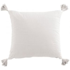 Coussin carr&eacute; 40x40 cm Gaze de coton avec pompons Chantilly