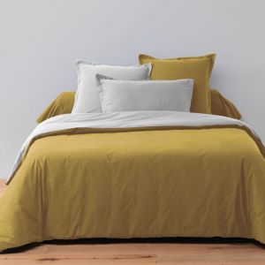 Parure de couette bicolore 100% Coton 57 fils Gris Clair/Safran : Taille - 200 x 200 cm