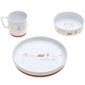 Coffret repas en porcelaine rose Garden Explorer (3 pi&egrave;ces)