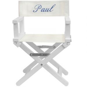 Fauteuil metteur en scène bleu roi pieds blancs (personnalisable)