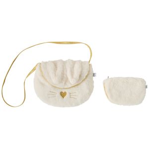 Sac bandouli&egrave;re avec porte-monnaie Lapin fausse fourrure &eacute;cru et or