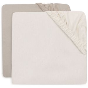 Lot de 2 draps housses en jersey pour matelas de parc Oatmeal-Sand (75 x 95 cm)