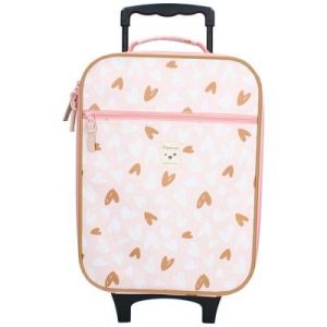 Valise à roulettes enfant Coeurs rose et caramel