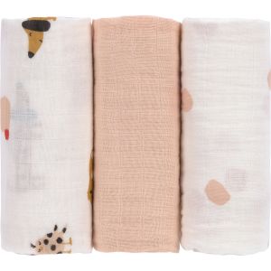 Lot de 3 langes Little Mateys orange &eacute;pic&eacute; (60 x 60 cm)