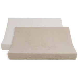 Lot de 2 housses de matelas &agrave; langer Tender Beige-Linen (45 x 70 cm)