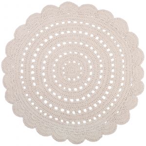 Tapis lavable rond Alma crochet &eacute;cru lavable en machine (120 cm)
