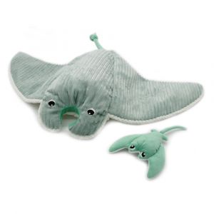 Peluche g&eacute;ante Mantalou la raie manta et son b&eacute;b&eacute; menthe (67 cm)