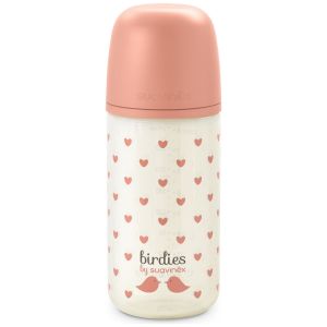 Biberon en verre t&eacute;tine SXPro S Birdies Rose (240Ml)