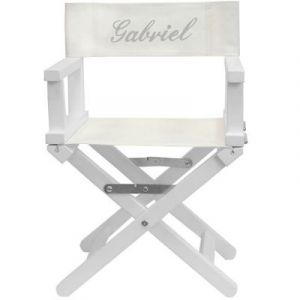 Fauteuil metteur en scène gris pieds blancs (personnalisable)