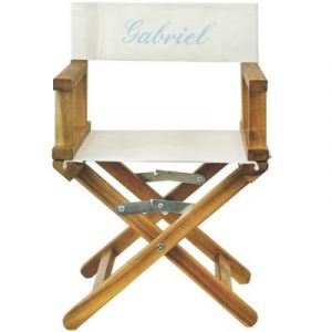 Fauteuil metteur en scène bleu clair pieds bois (personnalisable)