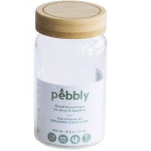 Bocal rond en verre avec couvercle en bambou, Pebbly 850 ml - PEBBLY