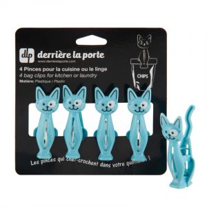 Lot de 4 pinces à linge Chat, Derrière la porte Bleu - DERRIERE LA PORTE