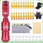 Fafeicy Kit complet de machine &agrave; tatouer Kit de machine &agrave; tatouer Moteur rotatif Stylo de tatouage piercing aiguille Noir Rouge