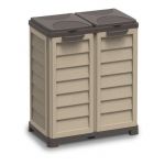Armoire Porte Sac Poubelles 2x100L pour Ext&eacute;rieur ou Int&eacute;rieur - 76&times;46&times;89 cm - Beige et Taupe
