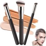 3Pcs Pinceau Fond de Teint Pinceau Anticernes Pinceau de Maquillage Professionnel pour Maquillage du Visage