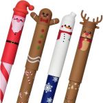 Stylos &agrave; encre gel effa&ccedil;able de No&euml;l - 4 pi&egrave;ces (07 mm) - Stylos &agrave; bille effa&ccedil;ables de No&euml;l