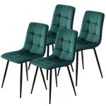 Chaise de salle à manger Lot de 4 - Chaise rembourrée design avec dossier assise en velours structure en métal-Vert