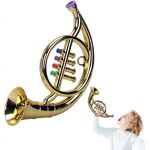 Trompette Enfant JouetInstrument de Musique Plaqu Or Enduit Corne avec 4 Cls Colorespour Noël Cadeaux