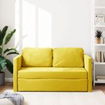 Lit banquette 2 places - convertible - Canapé-lit 2 en 1 jaune foncé 122x204x55 cm velours CAL6435509