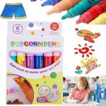 6 Pi&egrave;ces Magic Puffy Pens Pop Corn Stylo 3d Enfant Stylos &Agrave; Dessin Diy Bubble Popcorn Stylo