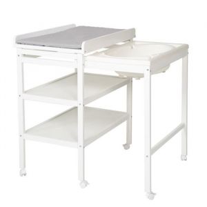 ROBA Table à Langer avec Baignoire Coulissante Blanche Baby Pool et Matelas à Langer Imperméable Gris