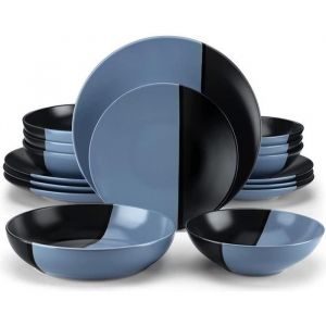 Service de table complet vancasso Assiette Série ACCEL-BB 16 pièces Chacun adopte un design bicolore - Bleu et Noir