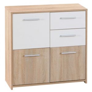 LIST - Meuble de Rangement 3 Portes 2 Tiroirs Aspect Bois