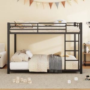 Lit Superposés 140 X 200 cm avec Échelle Lit Double avec Garde-Corps Lit Enfant en Fer et Convient Aux Petites Familles Noir