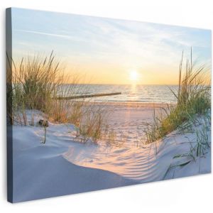 Impressions sur Toile 60x40cm Deco Tableau Murale Decoration Salon Peinture Tableaux Chambre Toiles Maison Plage Soleil Dune Herbe
