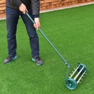 COSTWAY Scarificateur Manuel Rouleau dAérateur avec Confortable Longue Poignée pour Pelouse Gazon Jardin 44 x 15 x 126 CM Vert