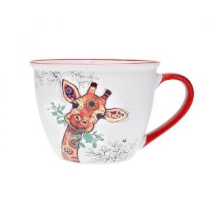 Bol porcelaine animaux avec anse - motif girafe - contenance 550ML
