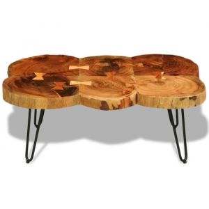 Table basse - Bois massif - Rectangulaire - 35 cm - Marron - Laqué