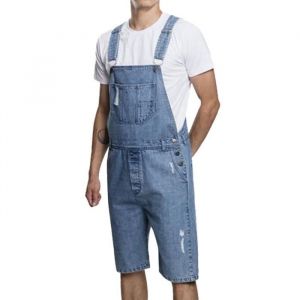Homme Salopette en Jean Vintage Salopette Dechiré en Détresse Denim Pant Court à Bretelles Travail Casual Salopette Bleu clair