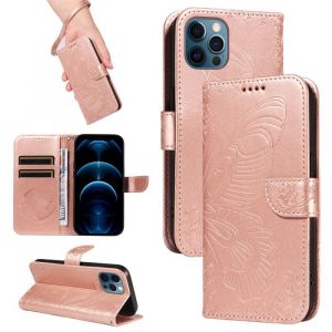 Papillons Housse Pour iPhone 13 Pro Etui Portefeuille Antichoc Housse avec Porte-Cartes Fonction de Support Or Rose